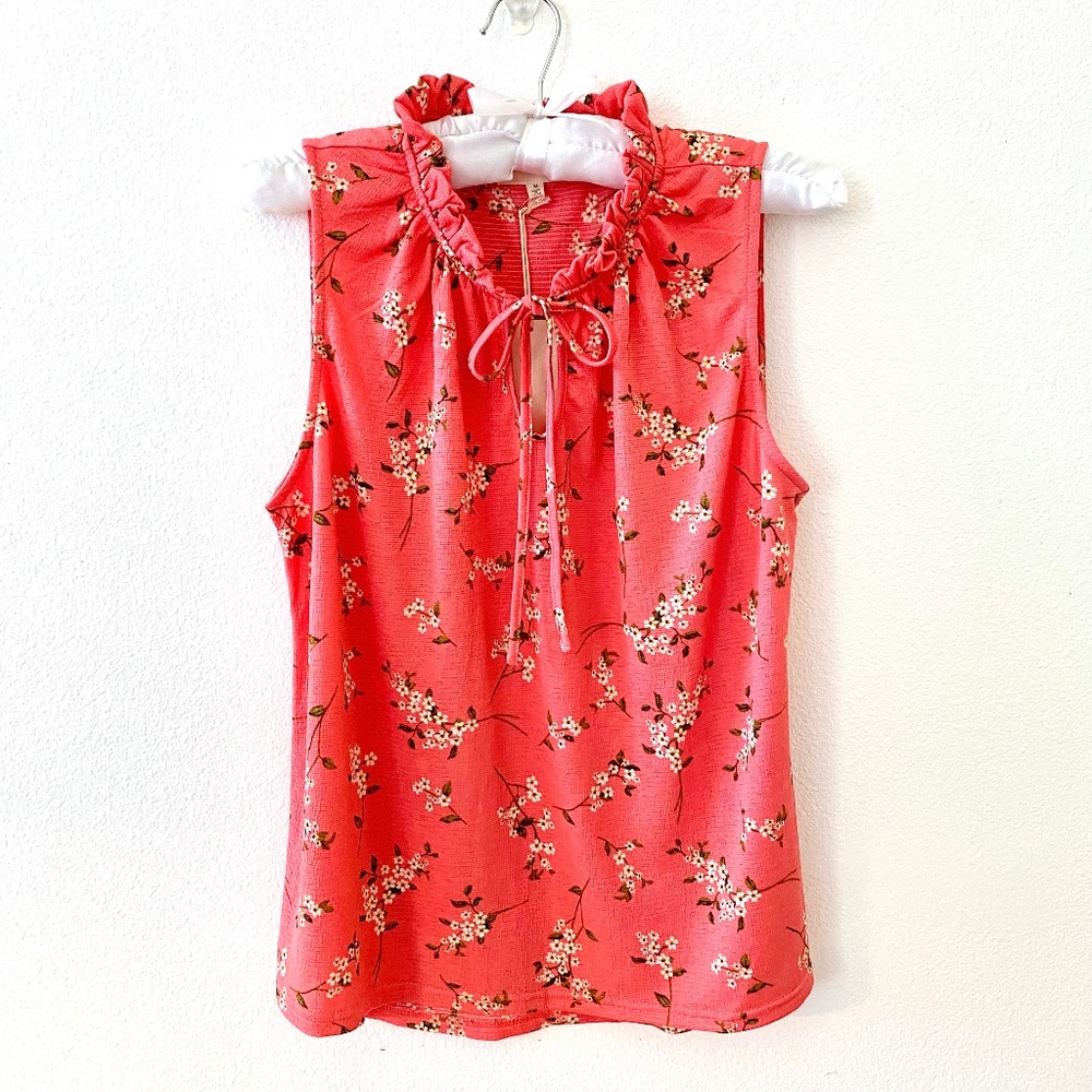 Meloday, peachy pink, ruffle neck top, Size Med, NWT